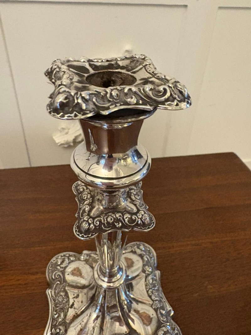 Pair of Antique Edwardian Quality Sheffield Silver Plated Candlesticks - Image 6